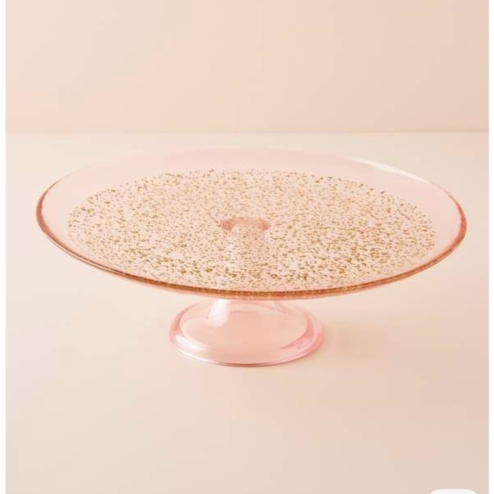 Amthropologie Ellio Pink /Gold Soda lime glass Cake Stand New in box. - Picture 2 of 10